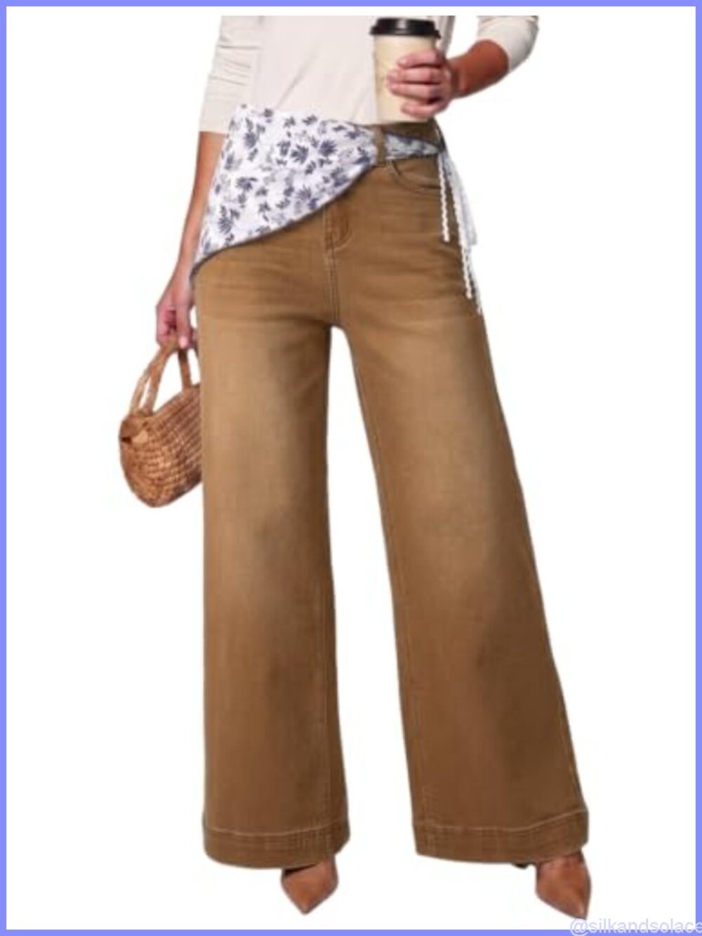 Dokotoo Women's Wide Leg Jeans High Waisted Stretch Denim with Scarf